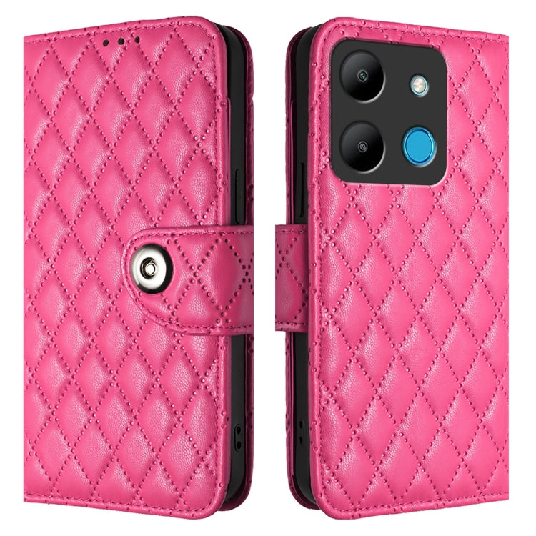 For Infinix Smart 7 India Rhombic Texture Flip Leather Phone Case with Lanyard