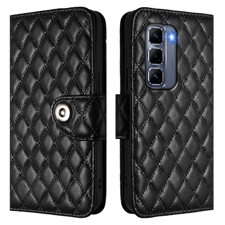 For Infinix Hot 50 Pro+ 4G Rhombic Texture Flip Leather Phone Case with Lanyard