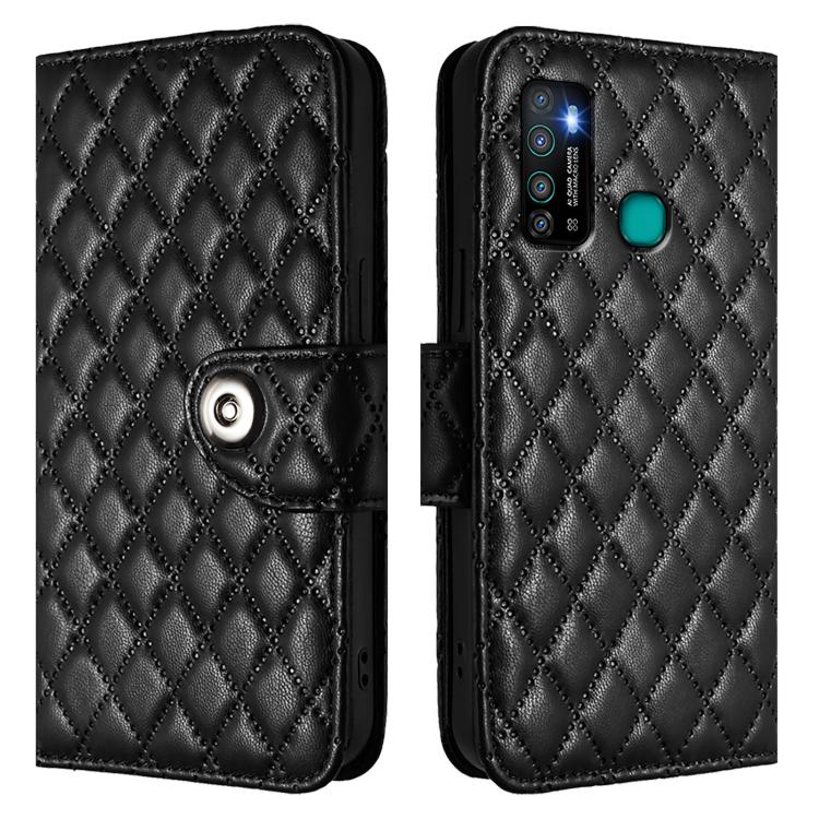 For Infinix Hot 9 / Hot 9 Pro Rhombic Texture Flip Leather Phone Case with Lanyard