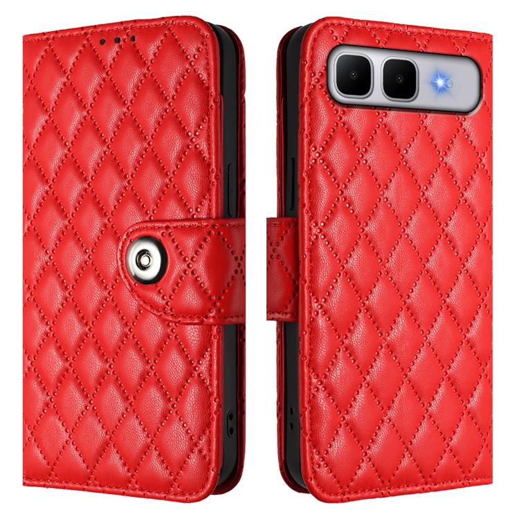 For Infinix Smart 10 Plus Rhombic Texture Flip Leather Phone Case with Lanyard