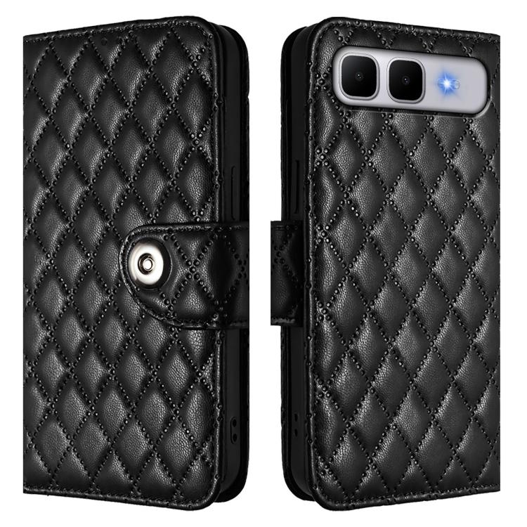 For Infinix Smart 10 Plus Rhombic Texture Flip Leather Phone Case with Lanyard