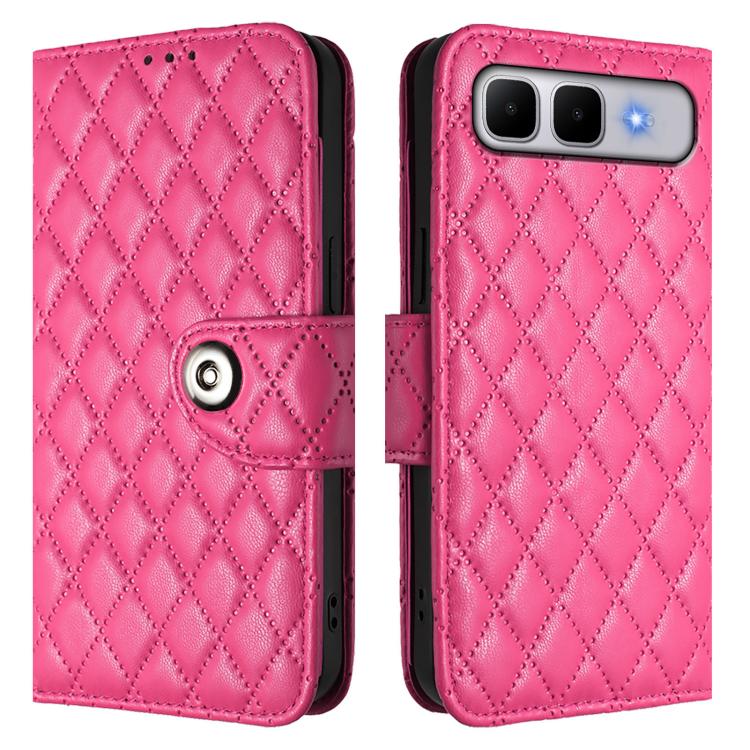 For Infinix Smart 10 Plus Rhombic Texture Flip Leather Phone Case with Lanyard
