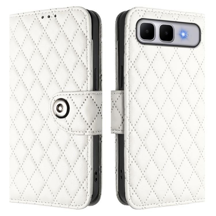 For Infinix Smart 10 Plus Rhombic Texture Flip Leather Phone Case with Lanyard