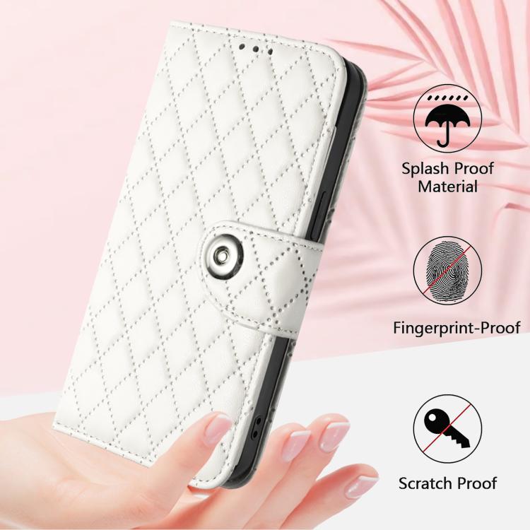 For Infinix Smart 10 Plus Rhombic Texture Flip Leather Phone Case with Lanyard