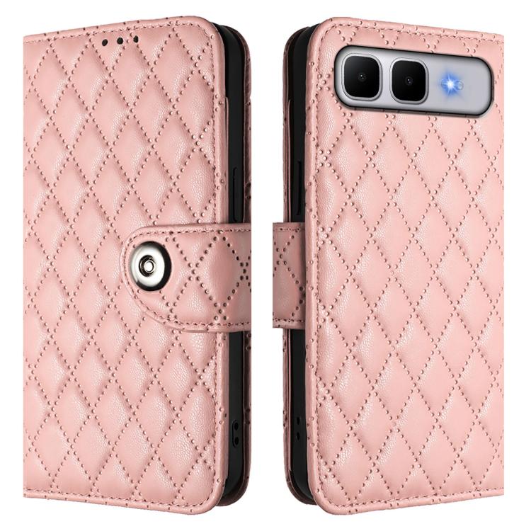For Infinix Smart 10 Plus Rhombic Texture Flip Leather Phone Case with Lanyard