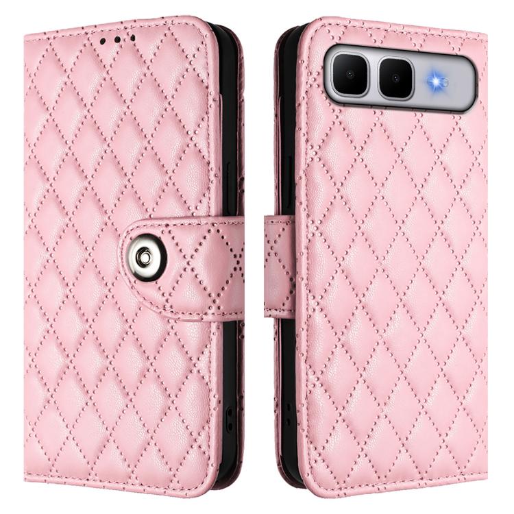 For Infinix Smart 10 Plus Rhombic Texture Flip Leather Phone Case with Lanyard