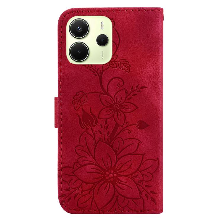 For Redmi Note 14 4G 163.25mm Lily Embossed Leather Phone Case