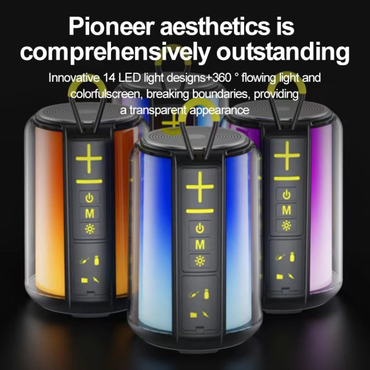 AEC S16 Portable LED Light Rainbow RGB Bluetooth Wireless TWS Speaker - Black
