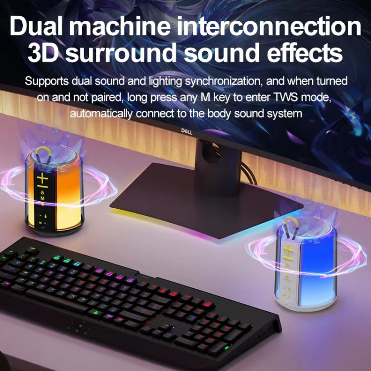 AEC S16 Portable LED Light Rainbow RGB Bluetooth Wireless TWS Speaker - Black