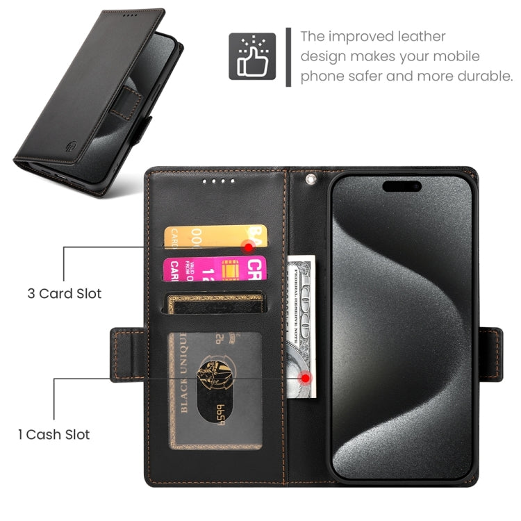 For iPhone 15 Pro Max Side Buckle Magnetic Frosted Leather Phone Case