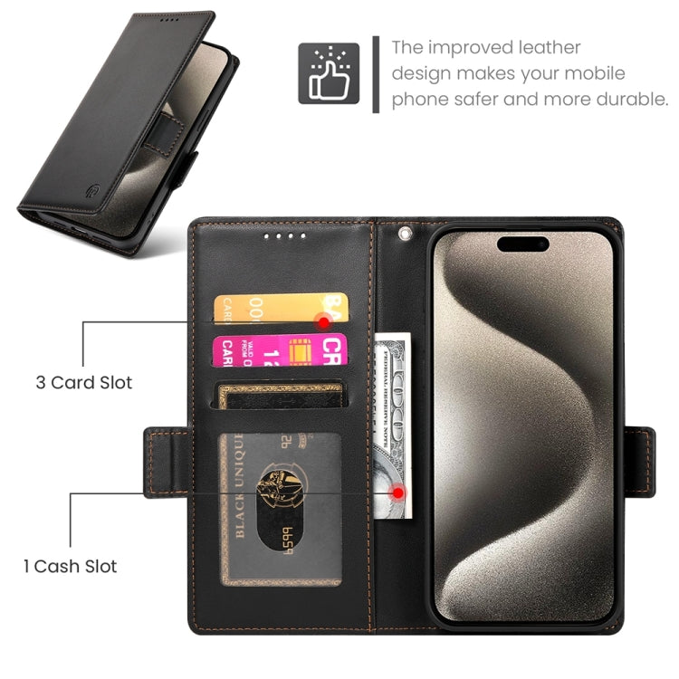 For iPhone 15 Pro Side Buckle Magnetic Frosted Leather Phone Case