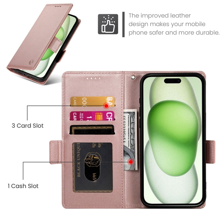 For iPhone 15 Plus Side Buckle Magnetic Frosted Leather Phone Case