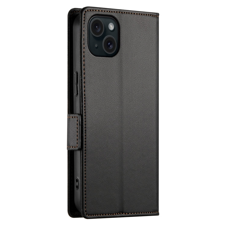 For iPhone 15 Plus Side Buckle Magnetic Frosted Leather Phone Case