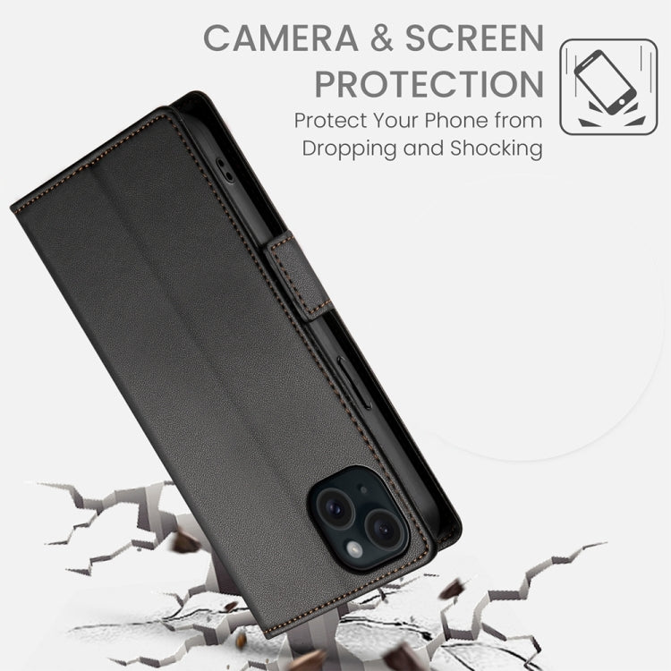 For iPhone 15 Plus Side Buckle Magnetic Frosted Leather Phone Case