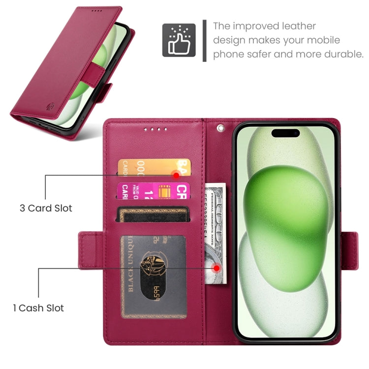 For iPhone 15 Plus Side Buckle Magnetic Frosted Leather Phone Case