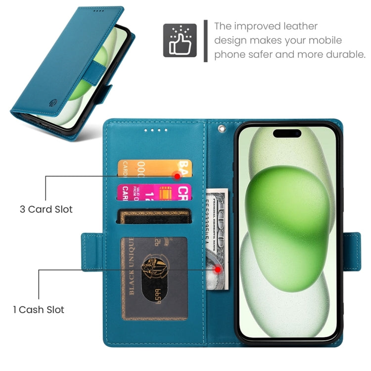 For iPhone 15 Plus Side Buckle Magnetic Frosted Leather Phone Case