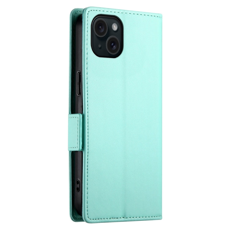 For iPhone 15 Plus Side Buckle Magnetic Frosted Leather Phone Case