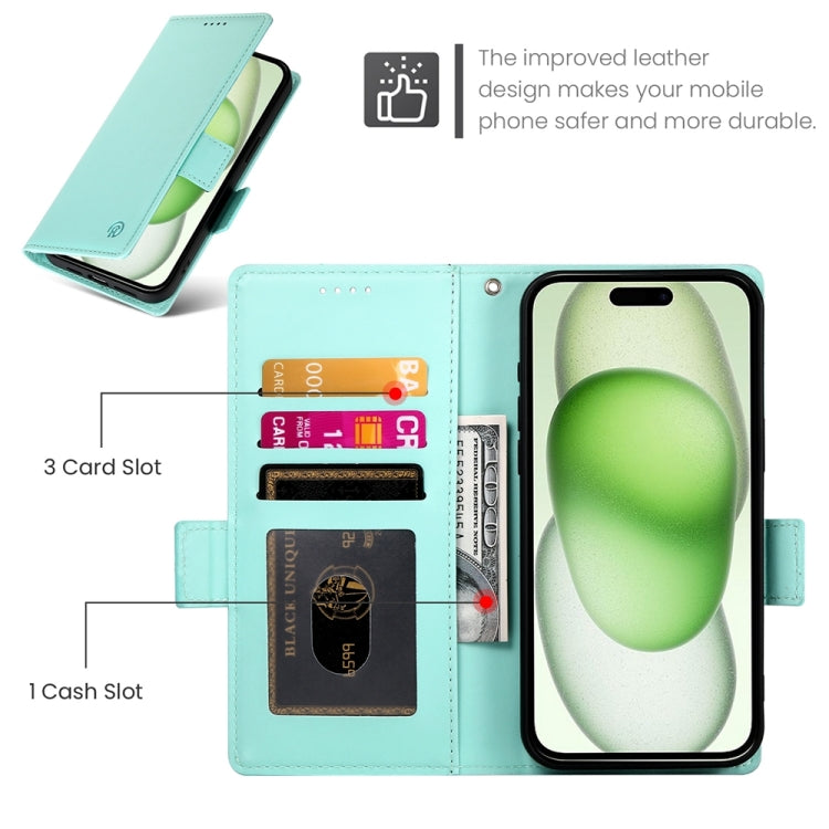 For iPhone 15 Plus Side Buckle Magnetic Frosted Leather Phone Case