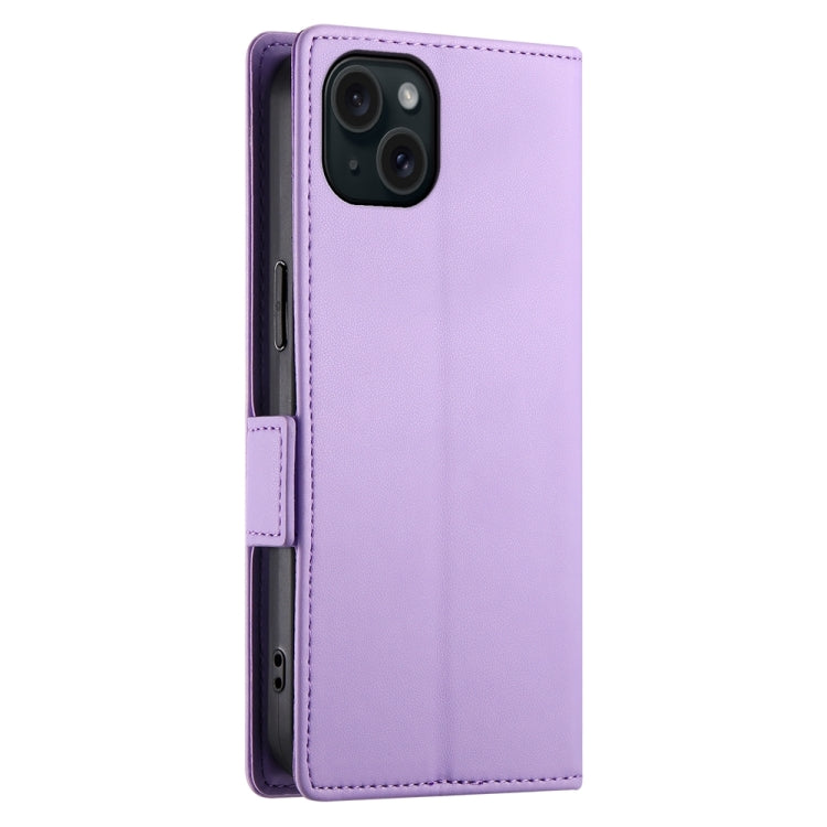 For iPhone 15 Plus Side Buckle Magnetic Frosted Leather Phone Case