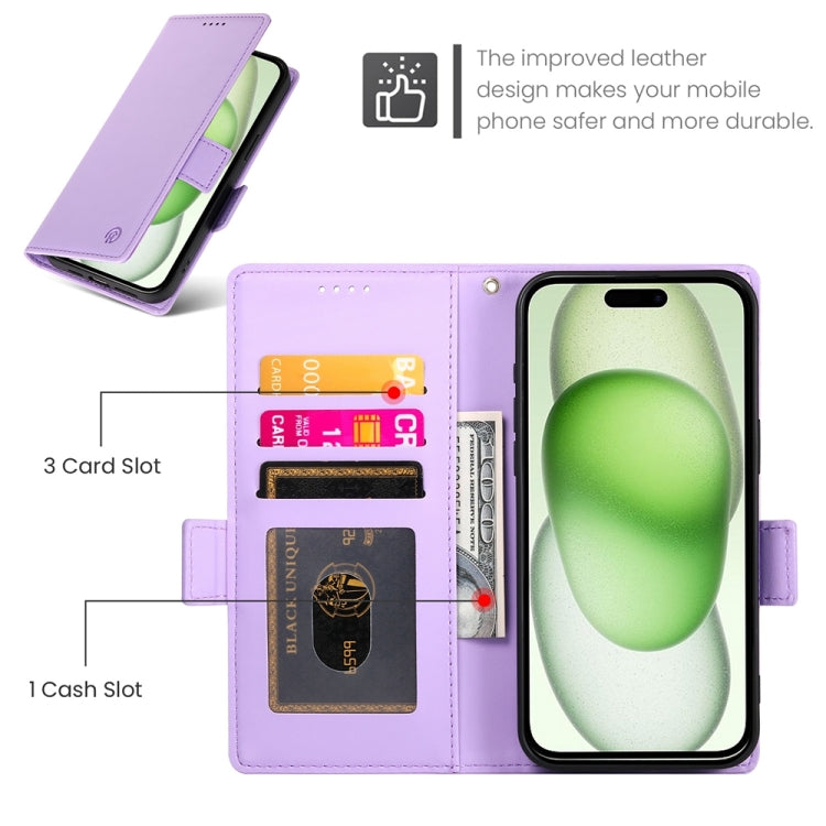 For iPhone 15 Plus Side Buckle Magnetic Frosted Leather Phone Case
