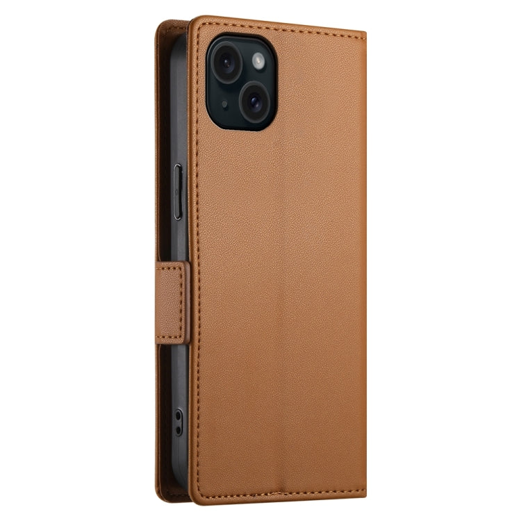 For iPhone 15 Plus Side Buckle Magnetic Frosted Leather Phone Case