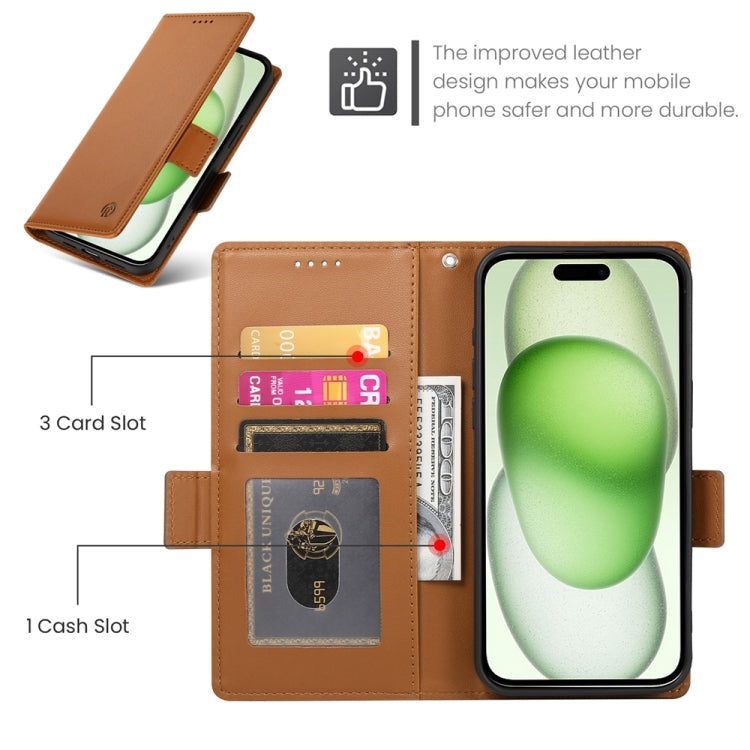 For iPhone 15 Plus Side Buckle Magnetic Frosted Leather Phone Case