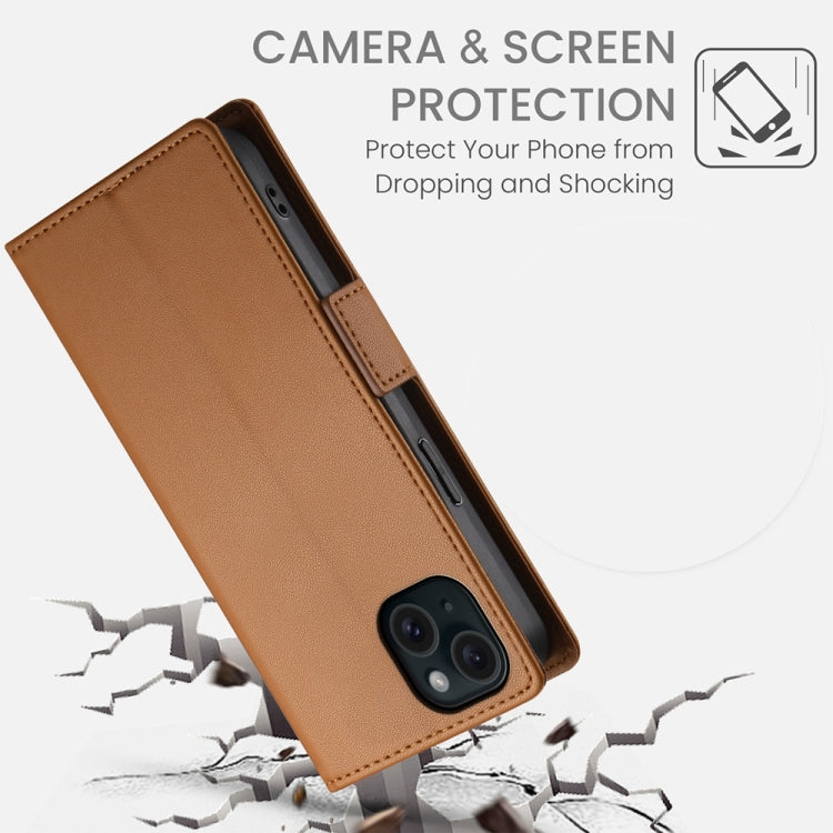 For iPhone 15 Plus Side Buckle Magnetic Frosted Leather Phone Case