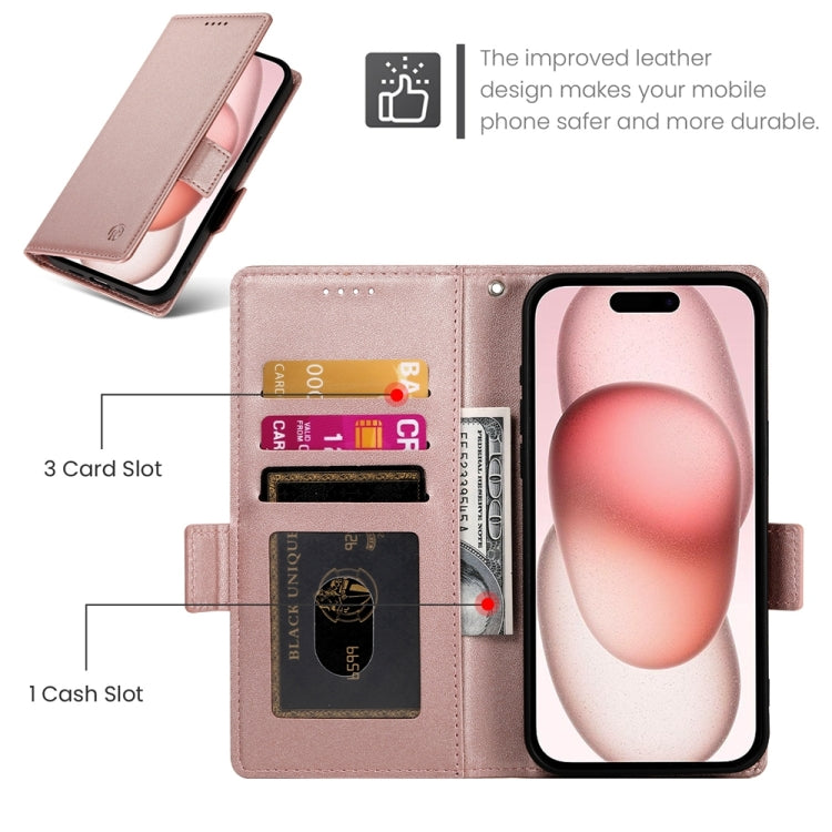 For iPhone 15 Side Buckle Magnetic Frosted Leather Phone Case
