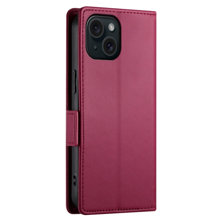 For iPhone 15 Side Buckle Magnetic Frosted Leather Phone Case