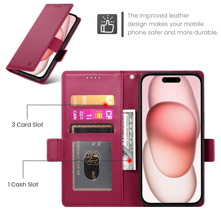 For iPhone 15 Side Buckle Magnetic Frosted Leather Phone Case