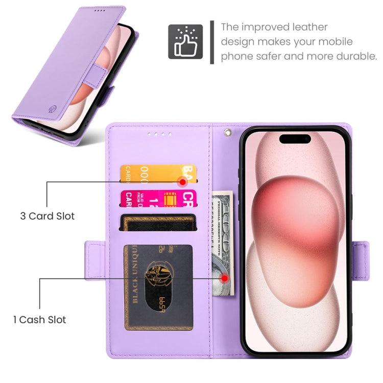 For iPhone 15 Side Buckle Magnetic Frosted Leather Phone Case