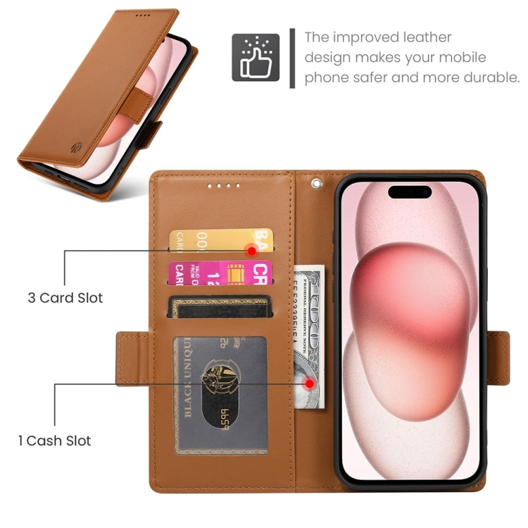 For iPhone 15 Side Buckle Magnetic Frosted Leather Phone Case