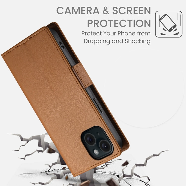 For iPhone 15 Side Buckle Magnetic Frosted Leather Phone Case