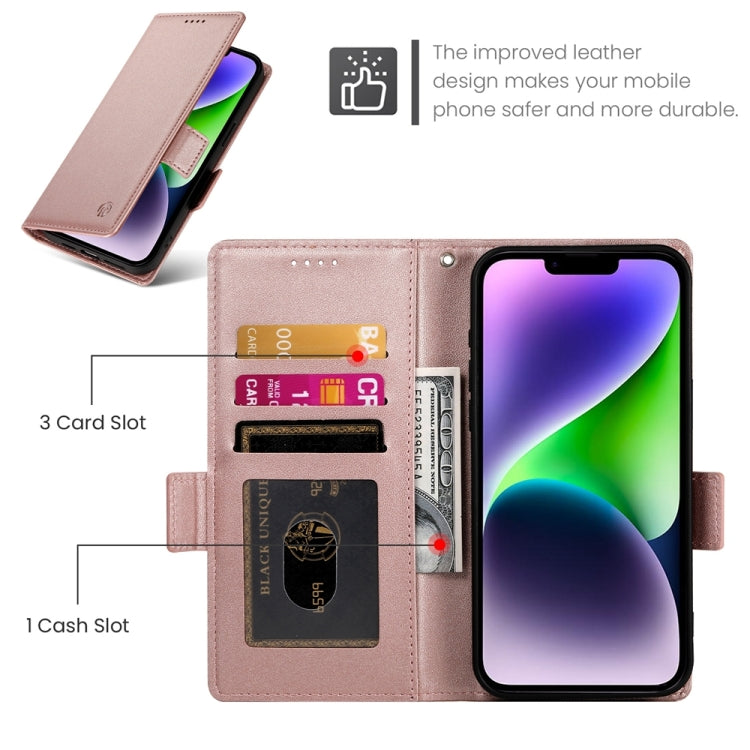 For iPhone 14 Plus Side Buckle Magnetic Frosted Leather Phone Case