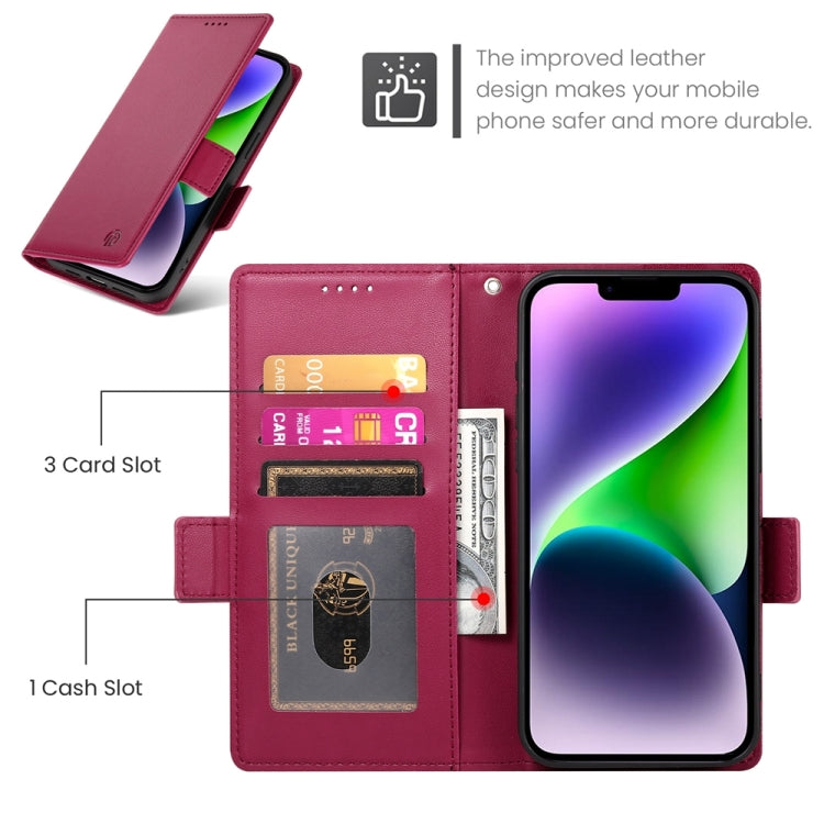 For iPhone 14 Plus Side Buckle Magnetic Frosted Leather Phone Case