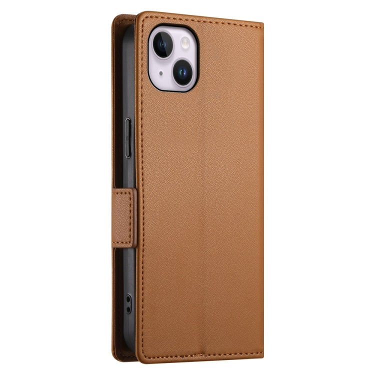 For iPhone 14 Plus Side Buckle Magnetic Frosted Leather Phone Case