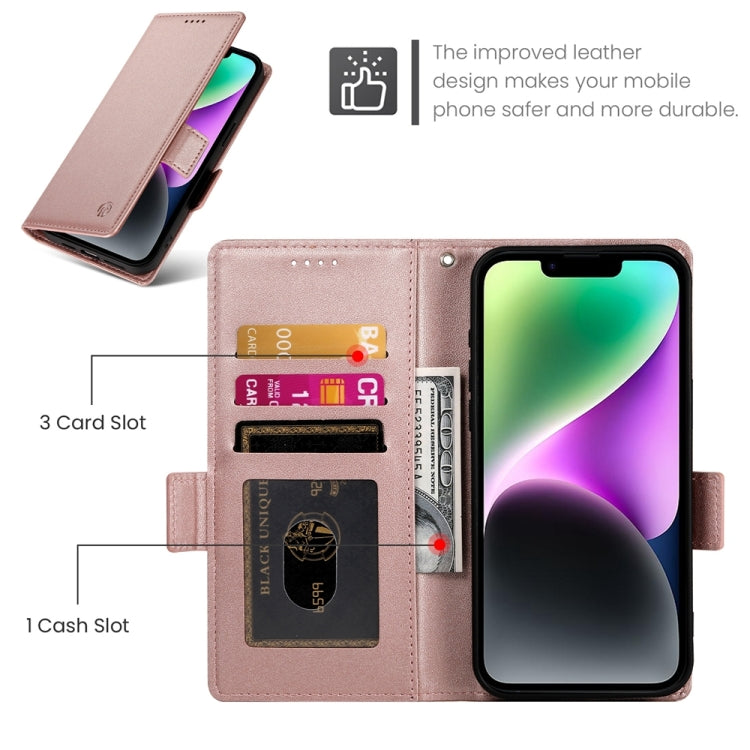 For iPhone 14 Side Buckle Magnetic Frosted Leather Phone Case