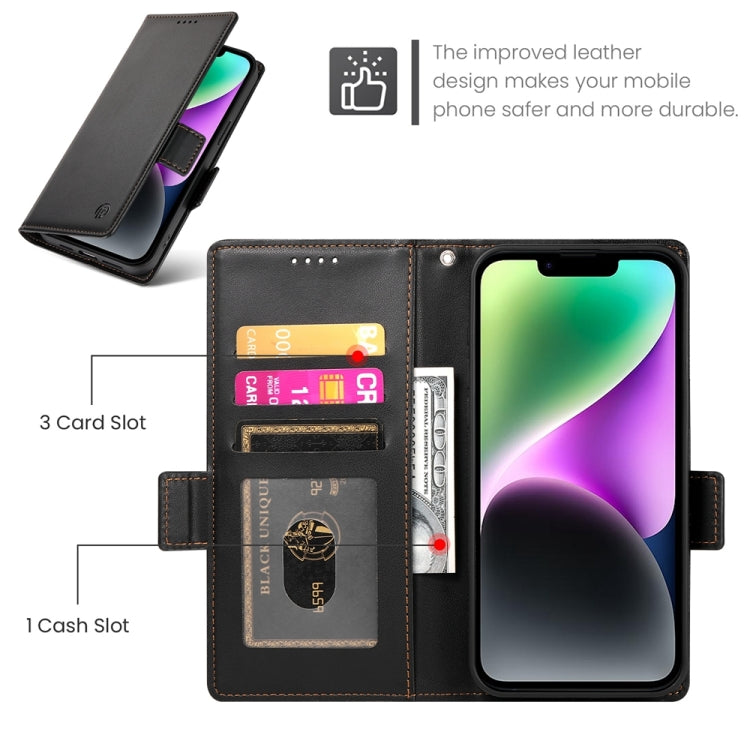 For iPhone 14 Side Buckle Magnetic Frosted Leather Phone Case