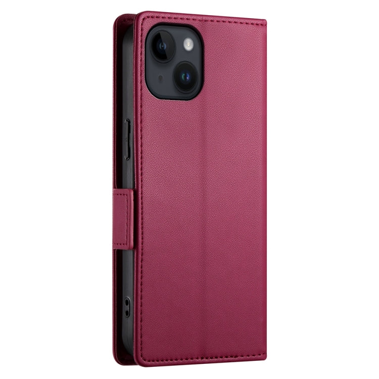 For iPhone 14 Side Buckle Magnetic Frosted Leather Phone Case