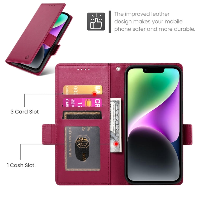 For iPhone 14 Side Buckle Magnetic Frosted Leather Phone Case