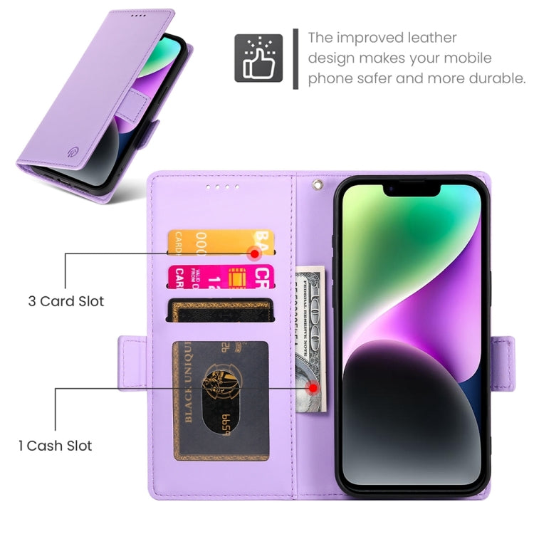 For iPhone 14 Side Buckle Magnetic Frosted Leather Phone Case
