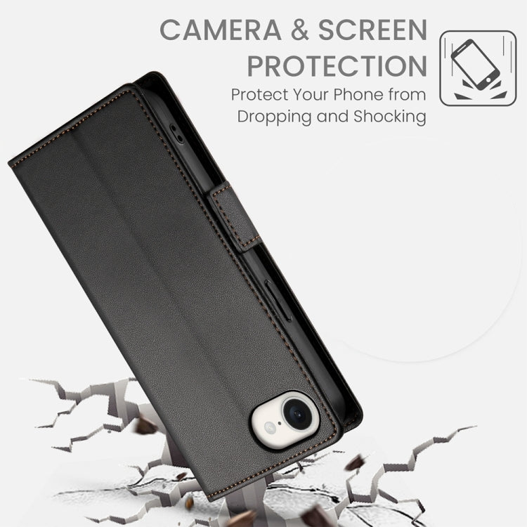 For iPhone 17e / 16e Side Buckle Magnetic Frosted Leather Phone Case
