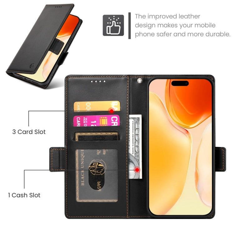 For iPhone 16 Plus Side Buckle Magnetic Frosted Leather Phone Case