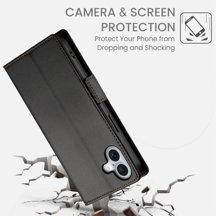 For iPhone 16 Plus Side Buckle Magnetic Frosted Leather Phone Case