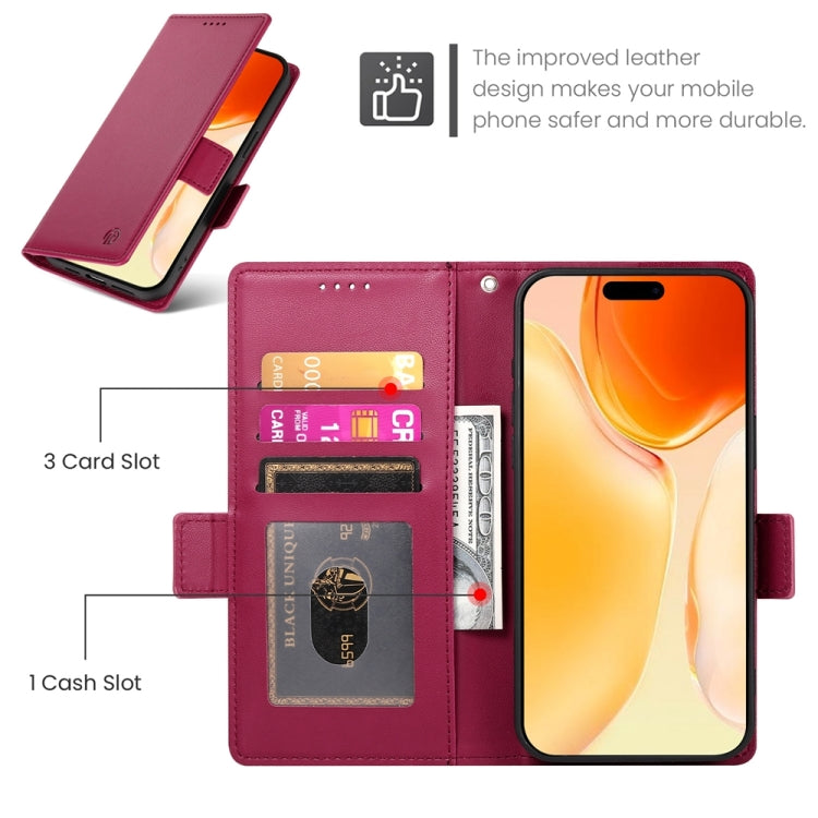 For iPhone 16 Plus Side Buckle Magnetic Frosted Leather Phone Case
