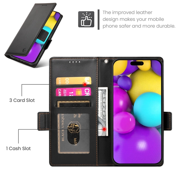 For iPhone 16 Side Buckle Magnetic Frosted Leather Phone Case