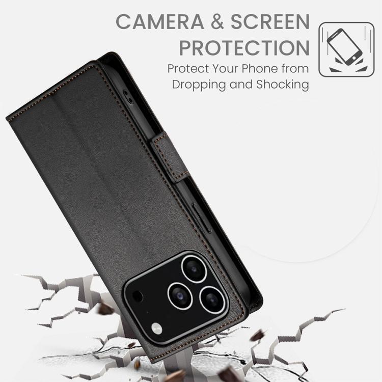 For iPhone 17 Pro Side Buckle Magnetic Frosted Leather Phone Case