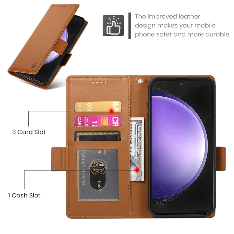 For Samsung Galaxy S23 FE 5G Side Buckle Magnetic Frosted Leather Phone Case