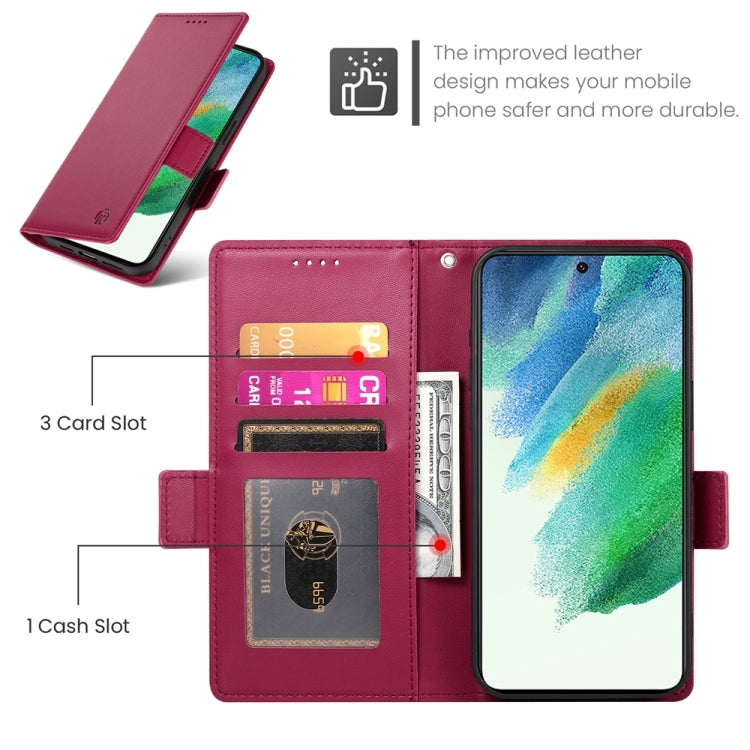 For Samsung Galaxy S21 FE 5G Side Buckle Magnetic Frosted Leather Phone Case