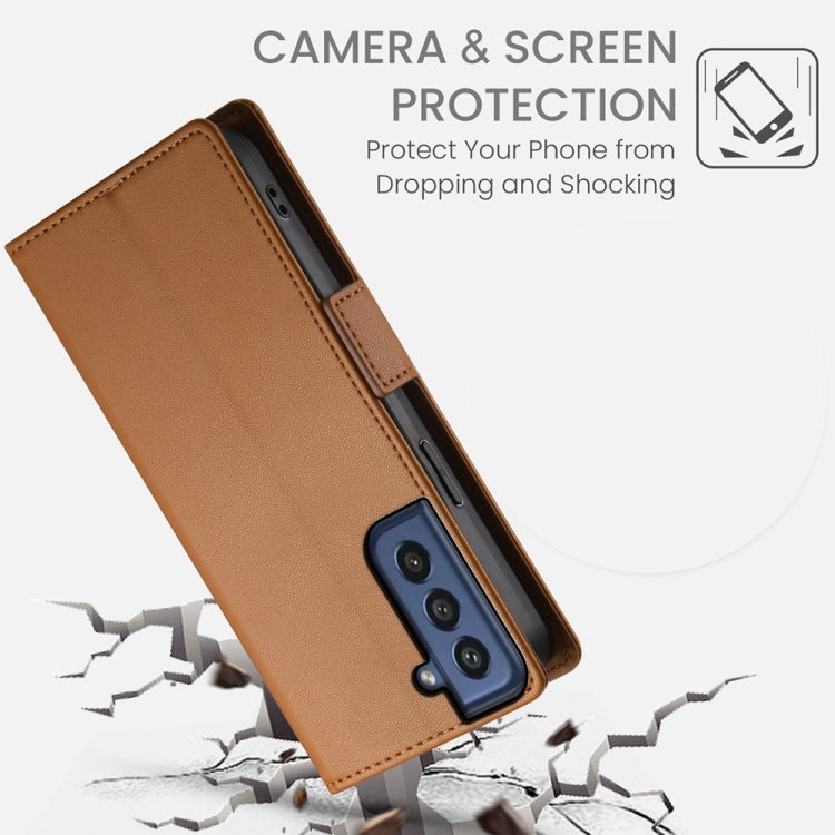 For Samsung Galaxy S21 FE 5G Side Buckle Magnetic Frosted Leather Phone Case